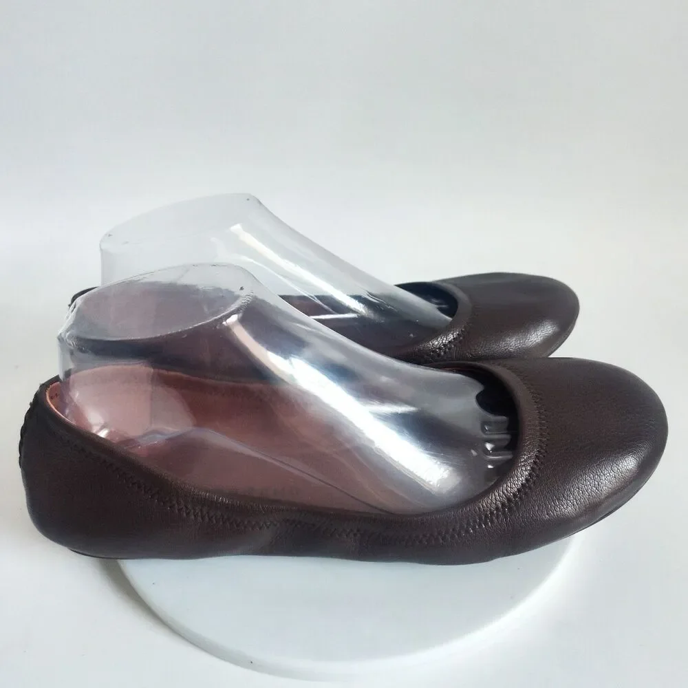 Lucky Brand Chocolate Brown Ballet Flats Size 9 Lace-up Back Coquette Minimalist